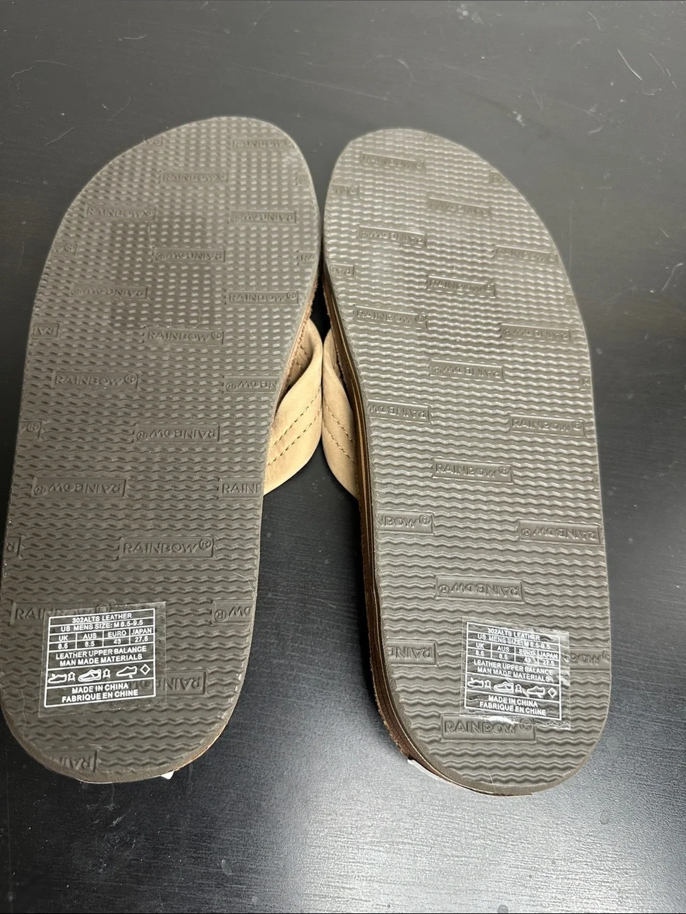 Rainbow Men’s Tan Suede Leather Flip Flops with Olive Webbing
